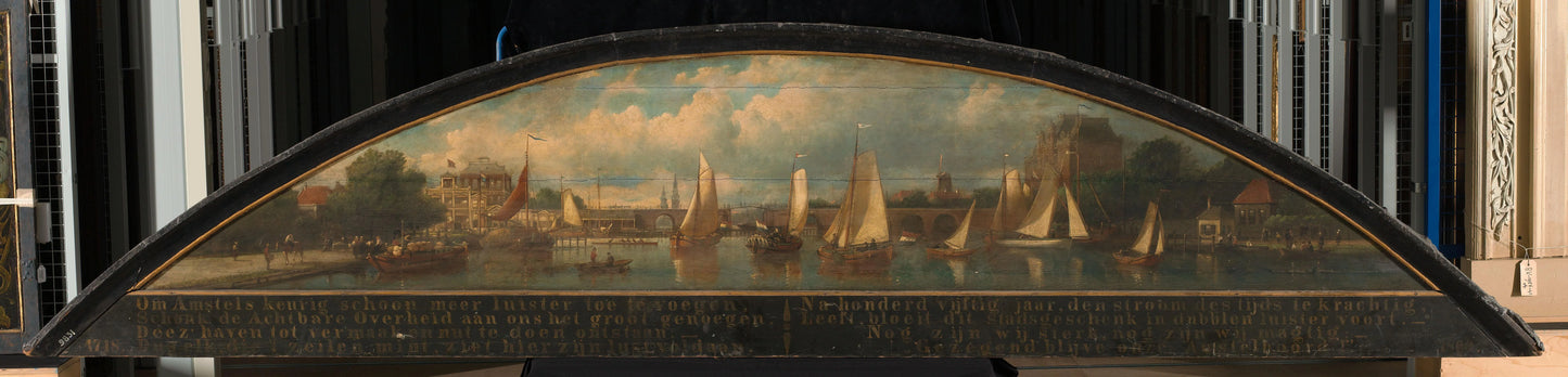 Gezicht op de Hoge Sluis te Amsterdam, vanaf de Amstel Jachthaven – Johan Adolph Rust Vintage Landscape Art Print | Wall Art Poster
