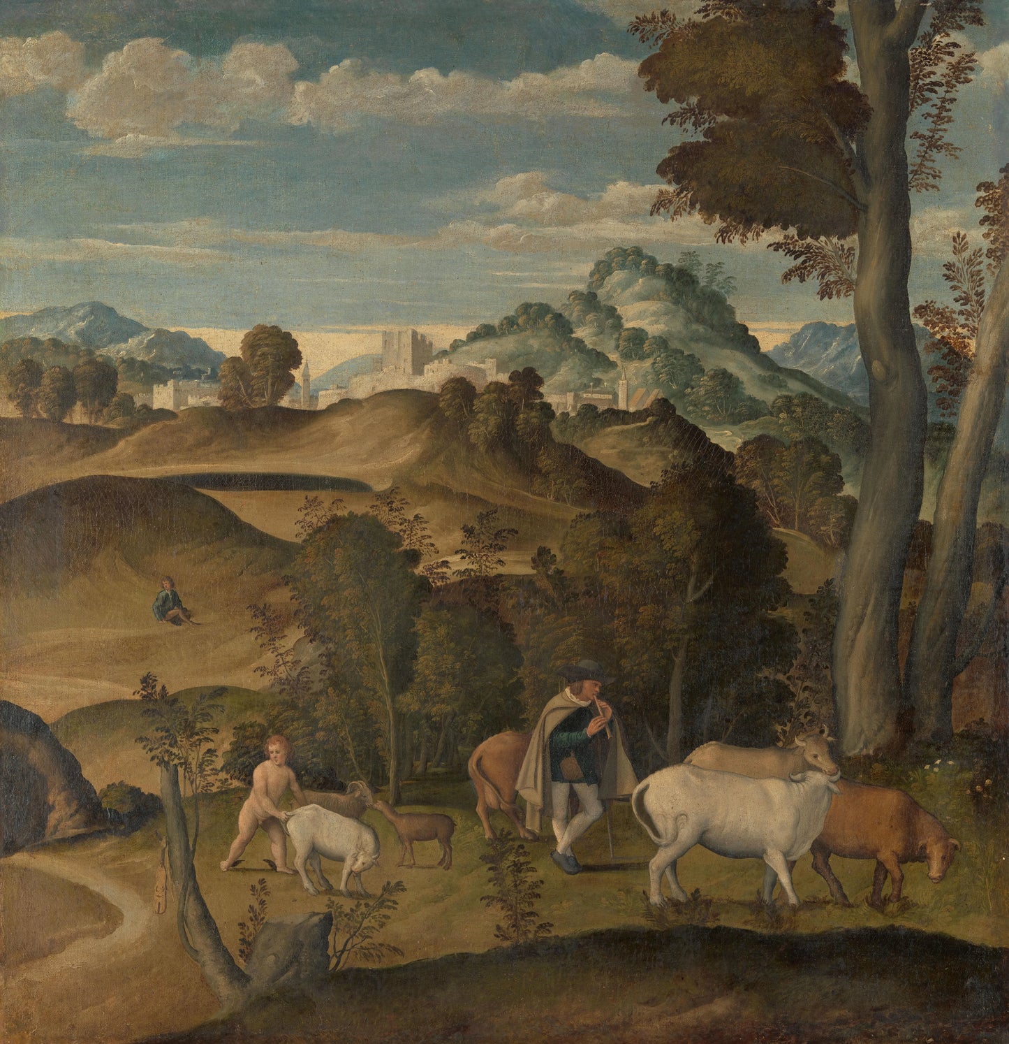 The Young Mercury Stealing Cattle from the Herd of Apollo – toegeschreven aan Girolamo da Santacroce (ca.1480-1556) Vintage Art Print | Wall Art Poster