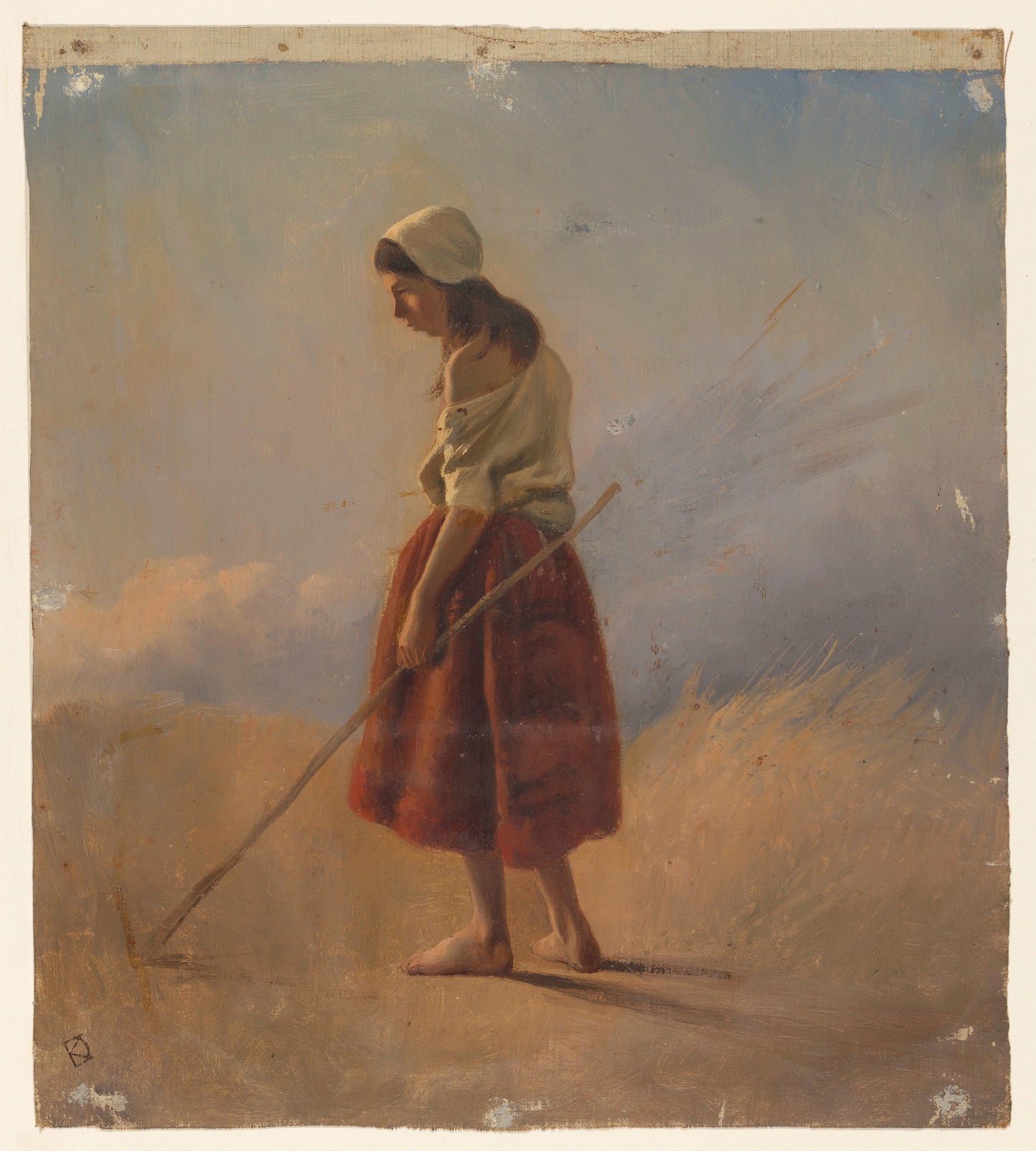 Staande boerenmeisje met stok – Johan Daniël Koelman Vintage Art Print | Wall Art Poster