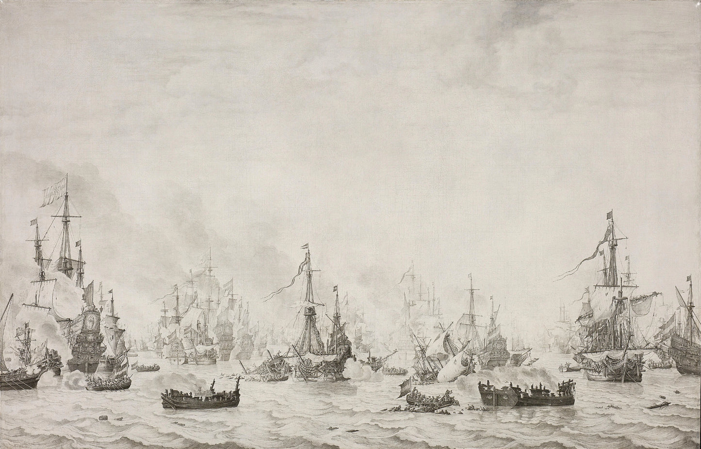 The Battle of the Downs – Willem van de Velde (I) Vintage Nautical Scene Art Print | Wall Art Poster