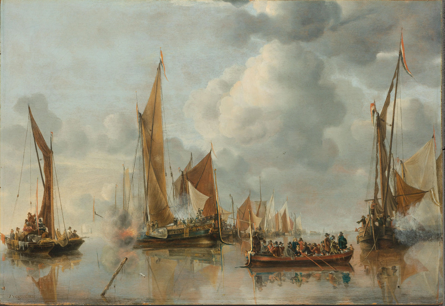 The Home Fleet Saluting the State Barge – Jan van de Cappelle Vintage Nautical Scene Art Print | Wall Art Poster