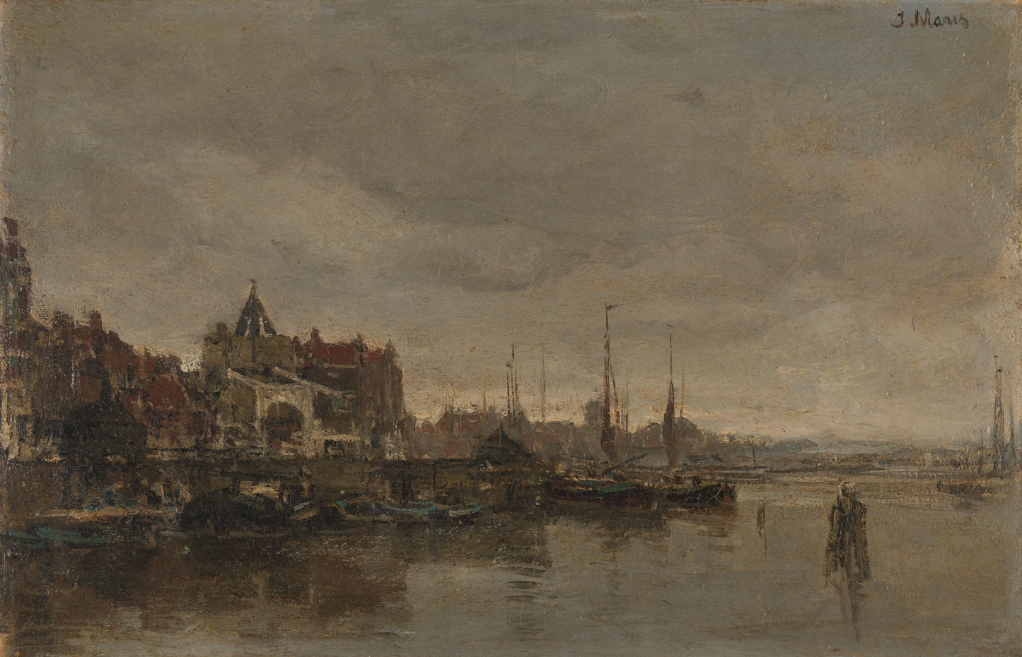 De Schreierstoren met de brug over de Gelderse Kade te Amsterdam – Jacob Maris Vintage Cityscape Art Print | Wall Art Poster