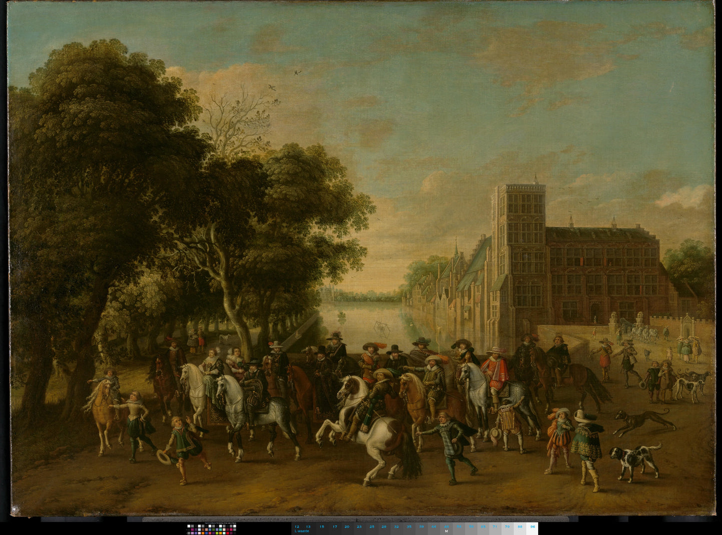 Prince Maurits, Accompanied by Prince Frederik Hendrik, Frederick V of Bohemia and his Wife Elizabeth Stuart, and Others, on the Buitenhof, The Hague – Pauwels van Hillegaert Vintage Portrait Art Print | Wall Art Poster