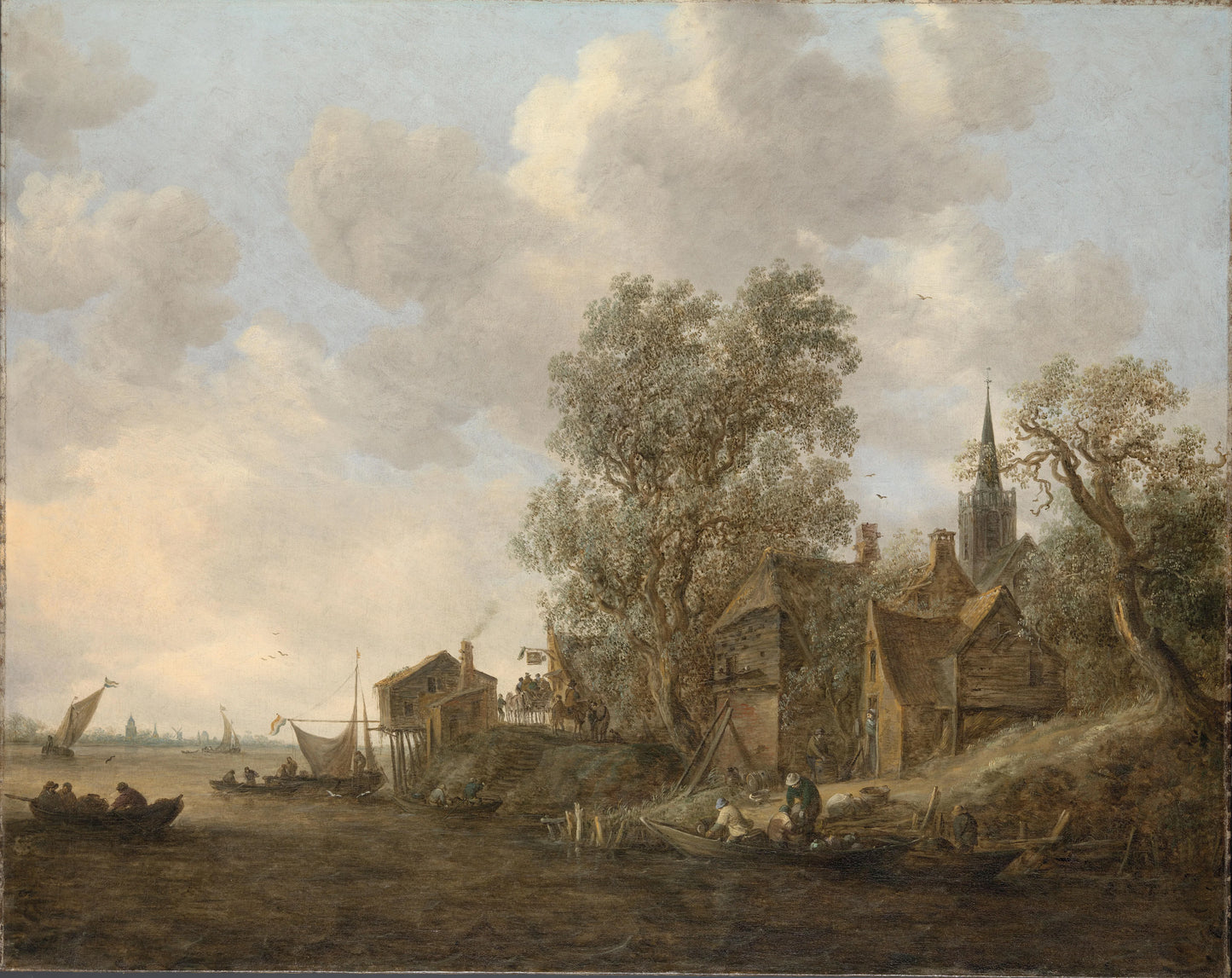 View of a Town on a River – Jan van Goyen (eigenhandig gesigneerd) Vintage Landscape Art Print | Wall Art Poster