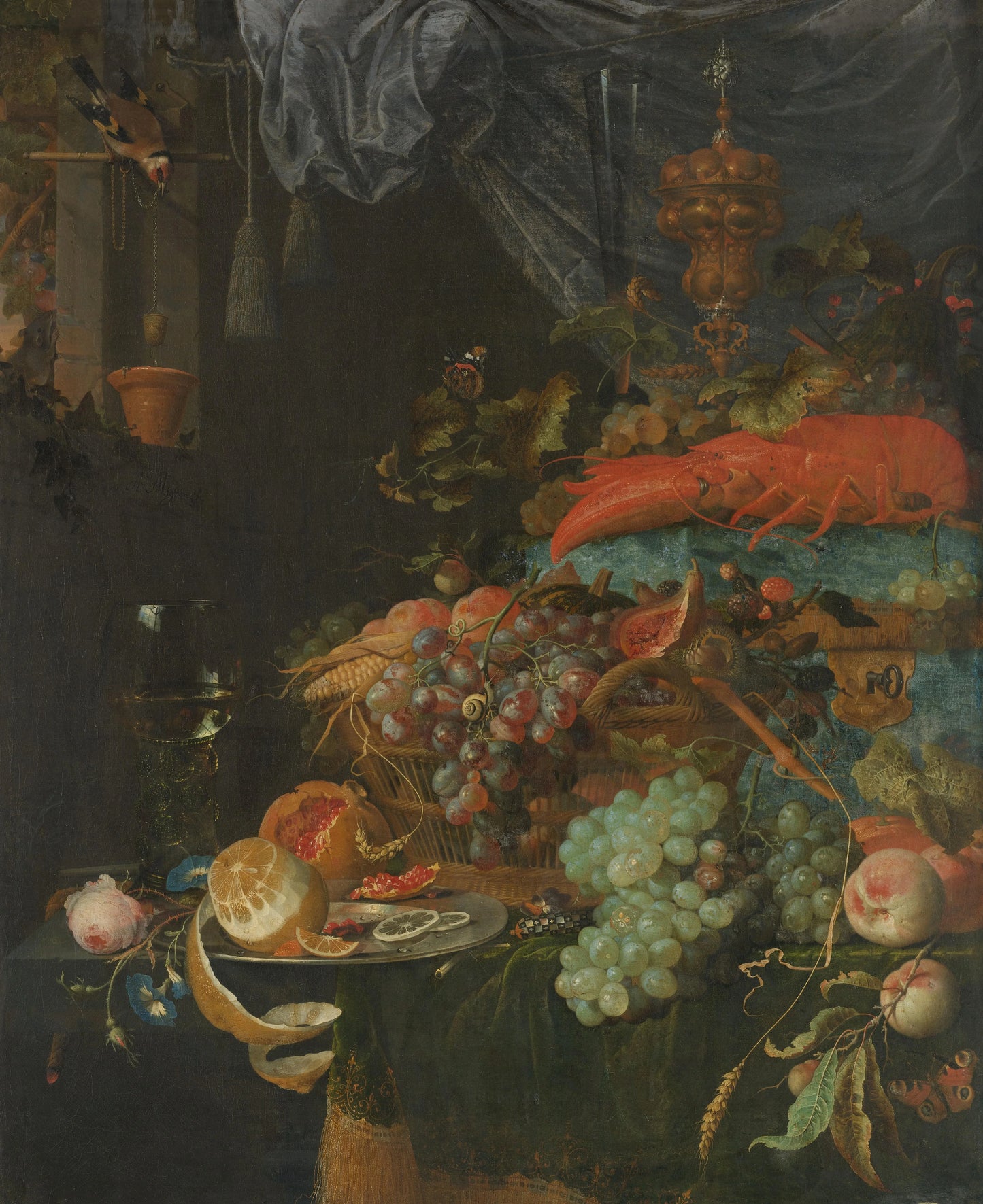 Still Life with Fruit and a Goldfinch – Abraham Mignon Vintage Still Life Art Print | Wall Art Poster
