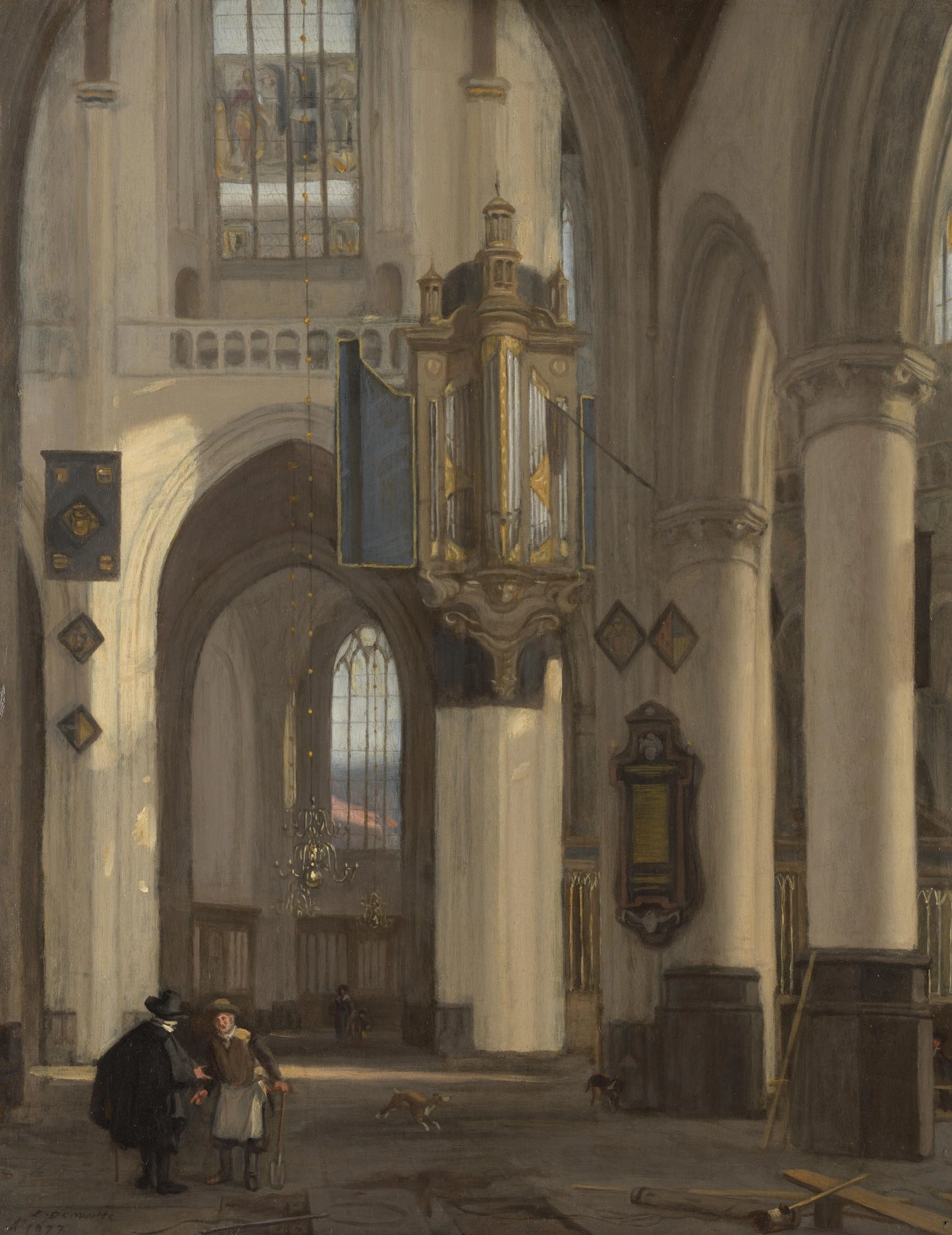 Interior of a Protestant Gothic Church with Motifs from the Oude and Nieuwe Kerk in Amsterdam – Emanuel de Witte Vintage Art Print | Wall Art Poster