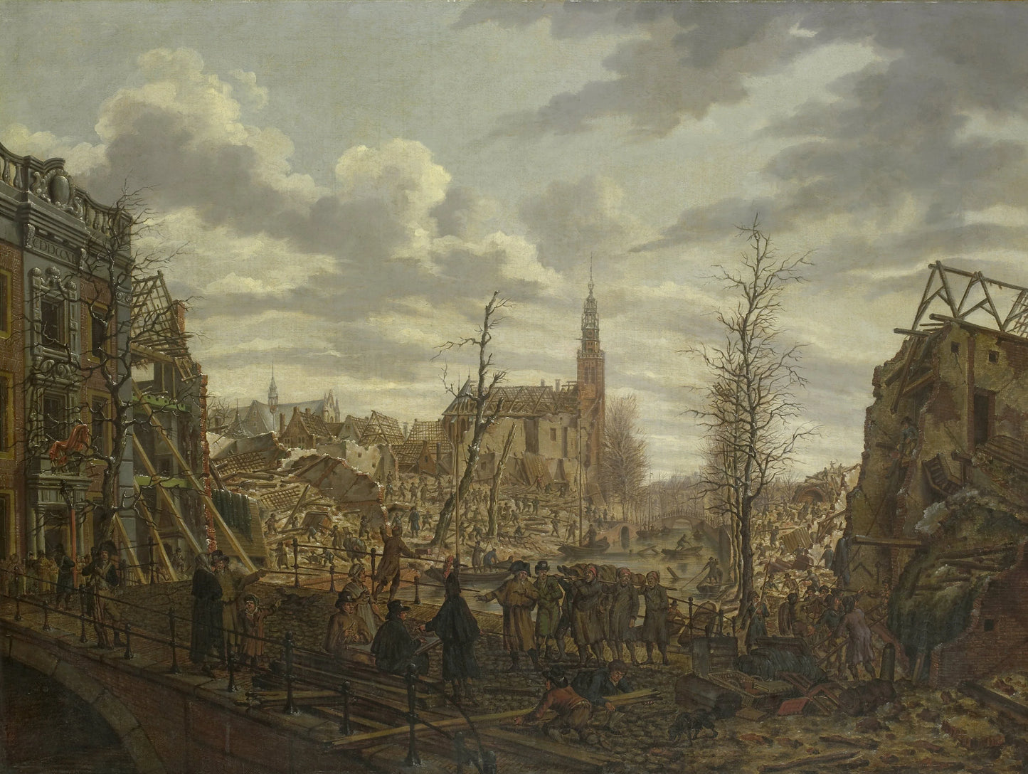 The Rapenburg, Leiden, three Days after the Explosion of a Powder Ship on 12 January 1807 – Johannes Jelgerhuis Vintage Landscape Art Print | Wall Art Poster