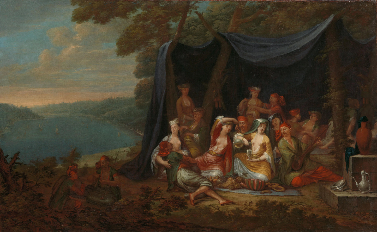 Fête champêtre with Turkish Courtiers under a Tent – Jean Baptiste Vanmour Vintage Art Print | Wall Art Poster