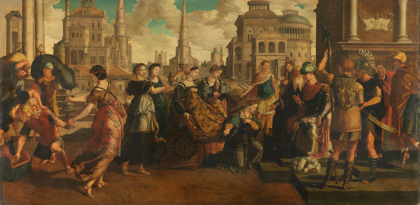 Solomon and the Queen of Sheba – omgeving van Jan van Scorel Vintage Art Print | Wall Art Poster