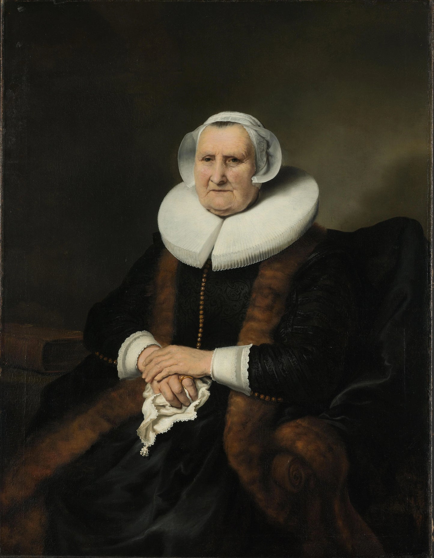 Portrait of an Old Lady, possibly Elisabeth Bas – attributed to Ferdinand Bol Vintage Portrait Art Print | Wall Art Poster