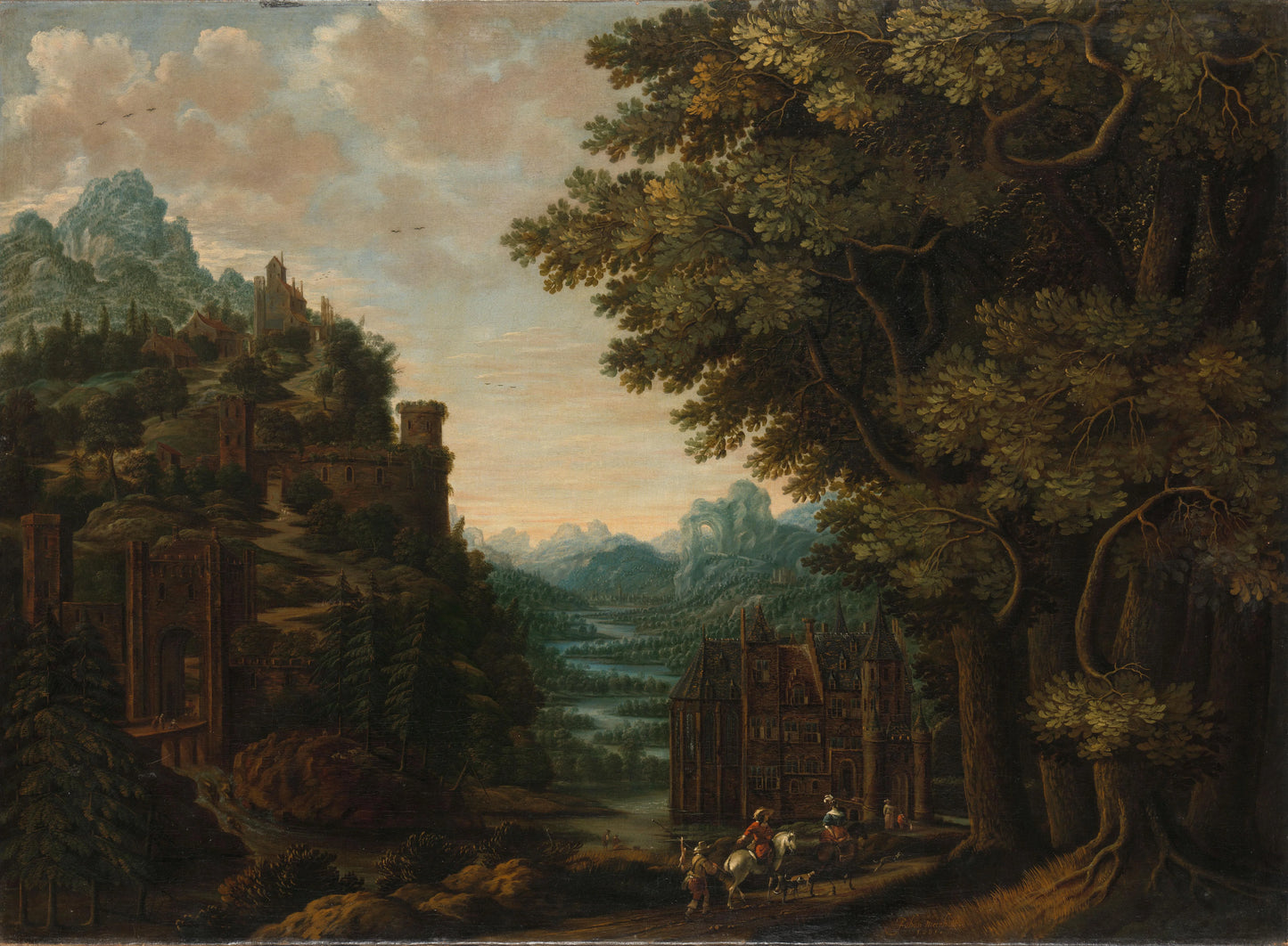 Mountainous Landscape with River Valley and Castles – Jan Meerhout Vintage Landscape Art Print | Wall Art Poster