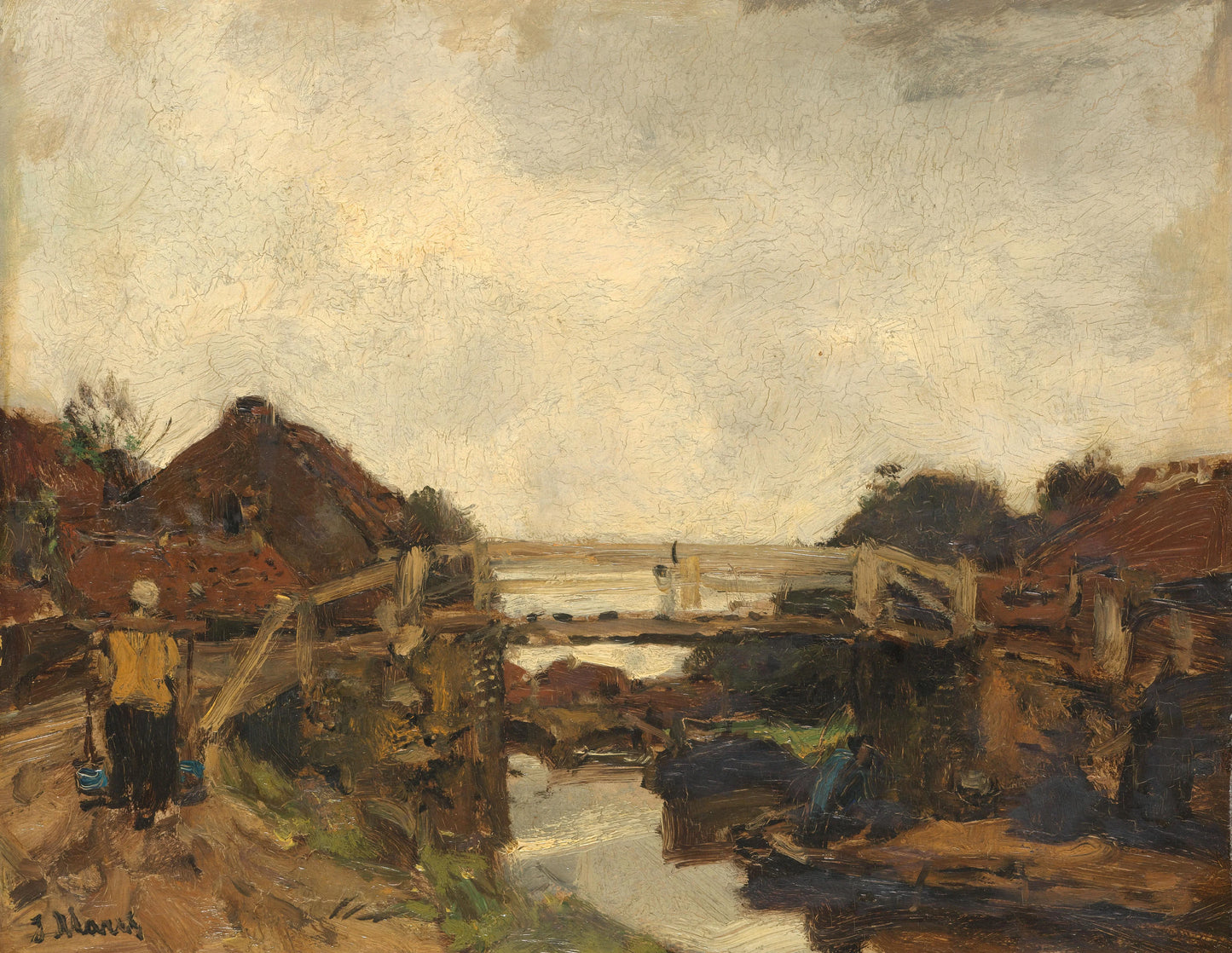 Wooden Bridge across a Canal at Rijswijk – Jacob Maris Vintage River Scene Art Print | Wall Art Poster