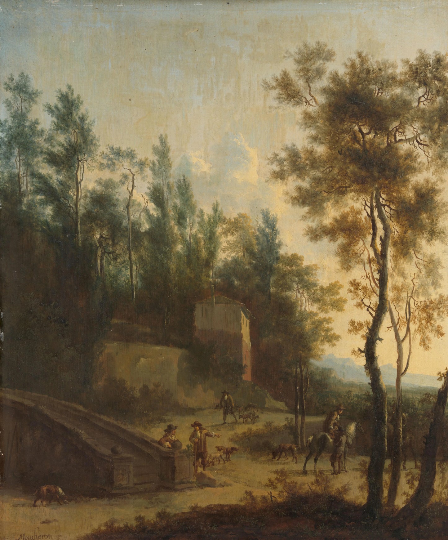 Italian Landscape with Hunters – Frederik de Moucheron Vintage Landscape Art Print | Wall Art Poster