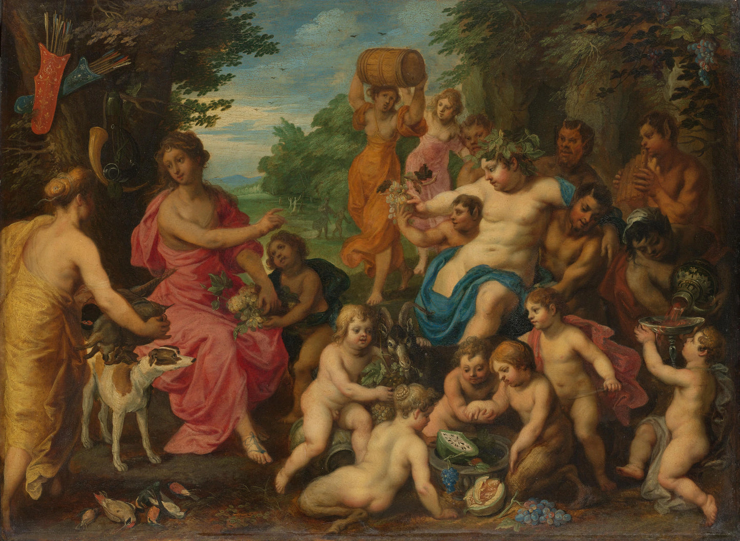 Diana Offered Wine and Fruit by Bacchus and his Retinue – Hendrik van Balen (I) Vintage Art Print | Wall Art Poster