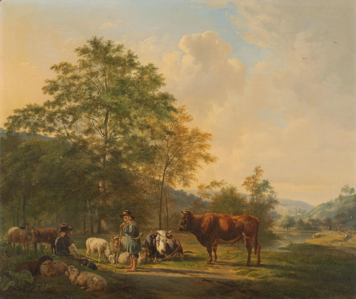 Hilly Landscape with Shepherd, Drover and Cattle – Pieter Gerardus van Os Vintage Landscape Art Print | Wall Art Poster