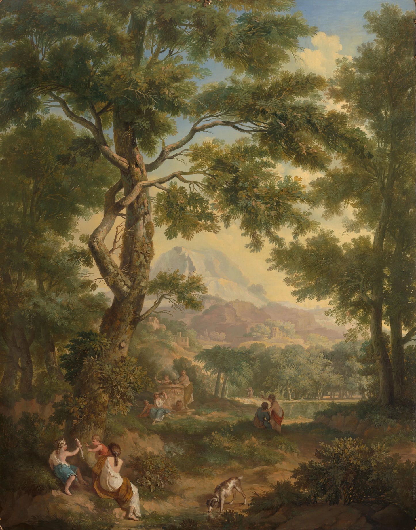 Arcadisch landschap met linksvoor kinderen met een vogel en een hond – Jurriaan Andriessen Vintage Art Print | Wall Art Poster