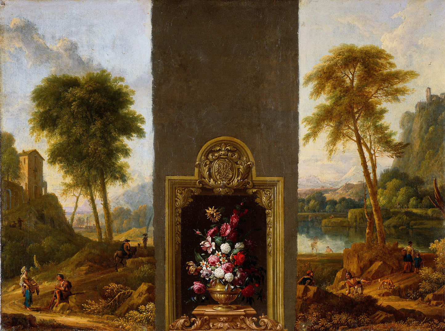 Bloemstilleven in omlijsting met monogram – attributed to Willem Hendrik Wilhelmus van Royen Vintage Art Print | Wall Art Poster