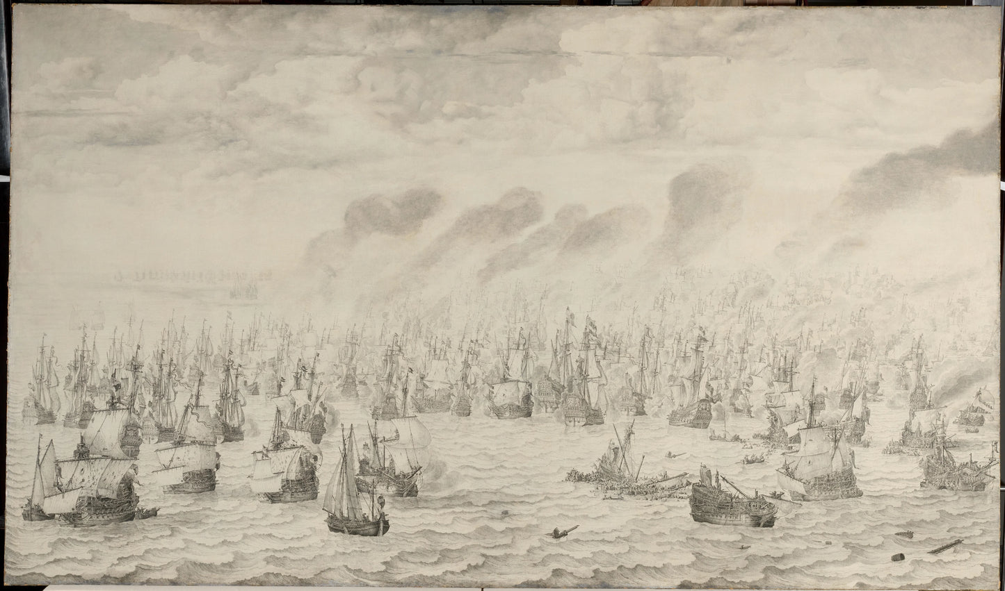 The Battle of Terheide – Willem van de Velde (I) Vintage Nautical Scene Art Print | Wall Art Poster