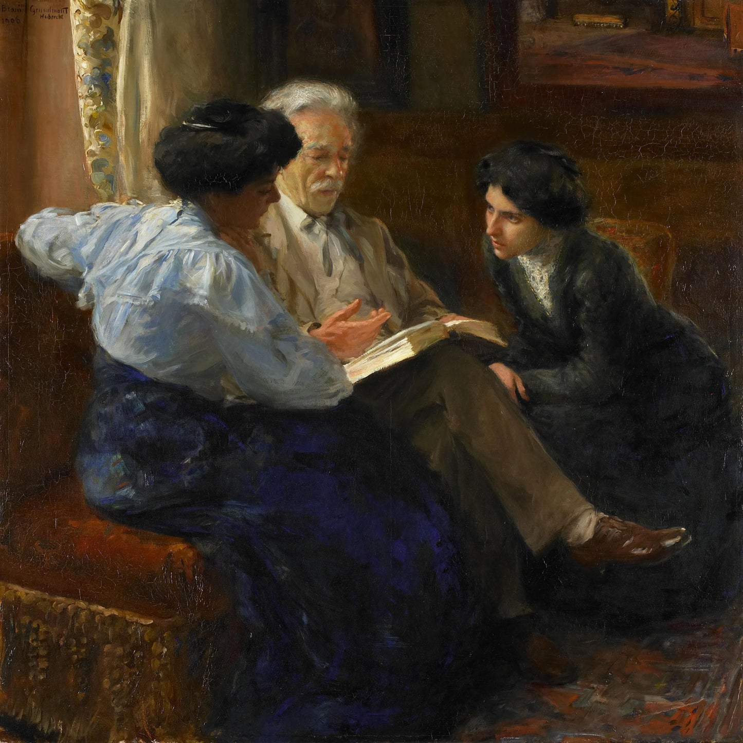 Alphons Marie Antoine Joseph Grandmont (1837-1909), the Artist's second husband, Tutoring two Italian Girls – Bramine Hubrecht Vintage Portrait Art Print | Wall Art Poster