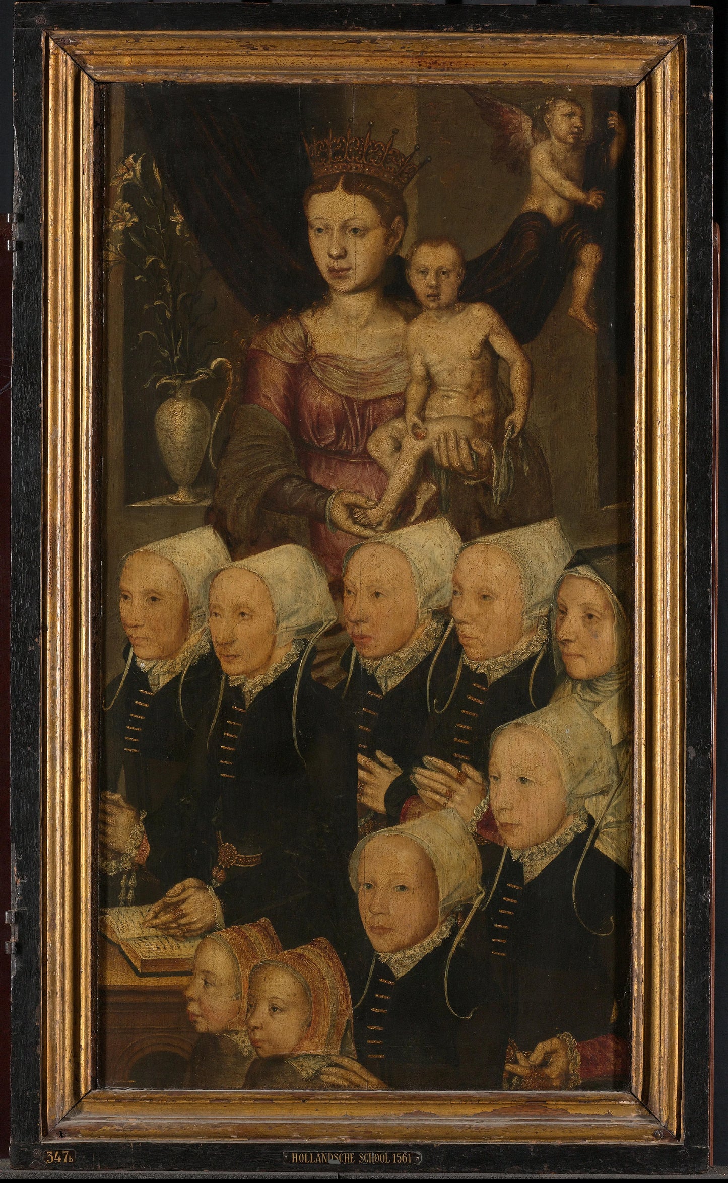 Right wing of a Memorial Triptych, formerly called the Gertz Memorial Triptych, with nine female Donor Portraits with the Virgin and Child (inner), and Saint Mary Magdalene (outer) – copy after Hugo van der Goes Vintage Portrait Art Print | Wall Art Poste