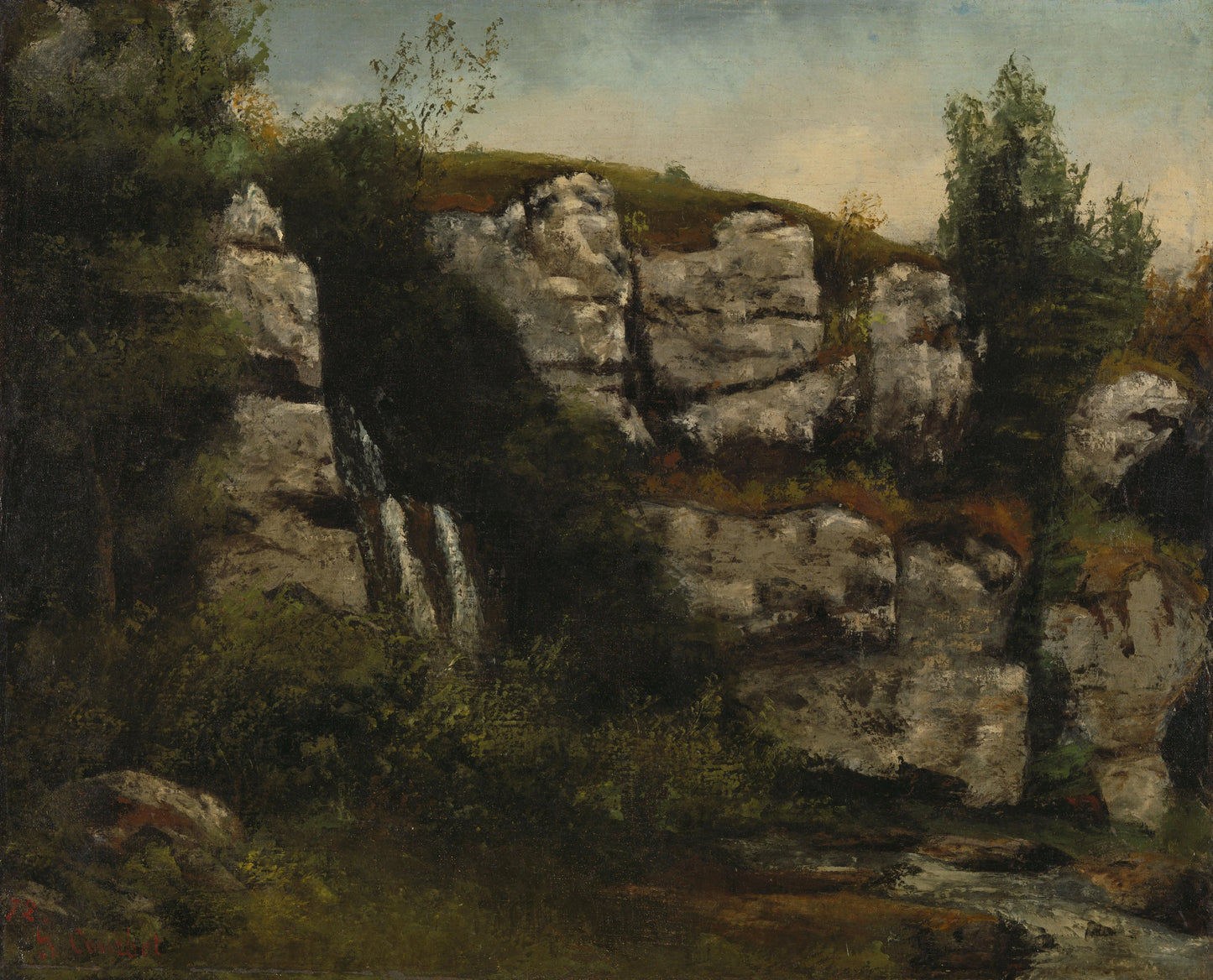 Landscape with Rocky Cliffs and a Waterfall – Gustave Courbet Vintage Landscape Art Print | Wall Art Poster