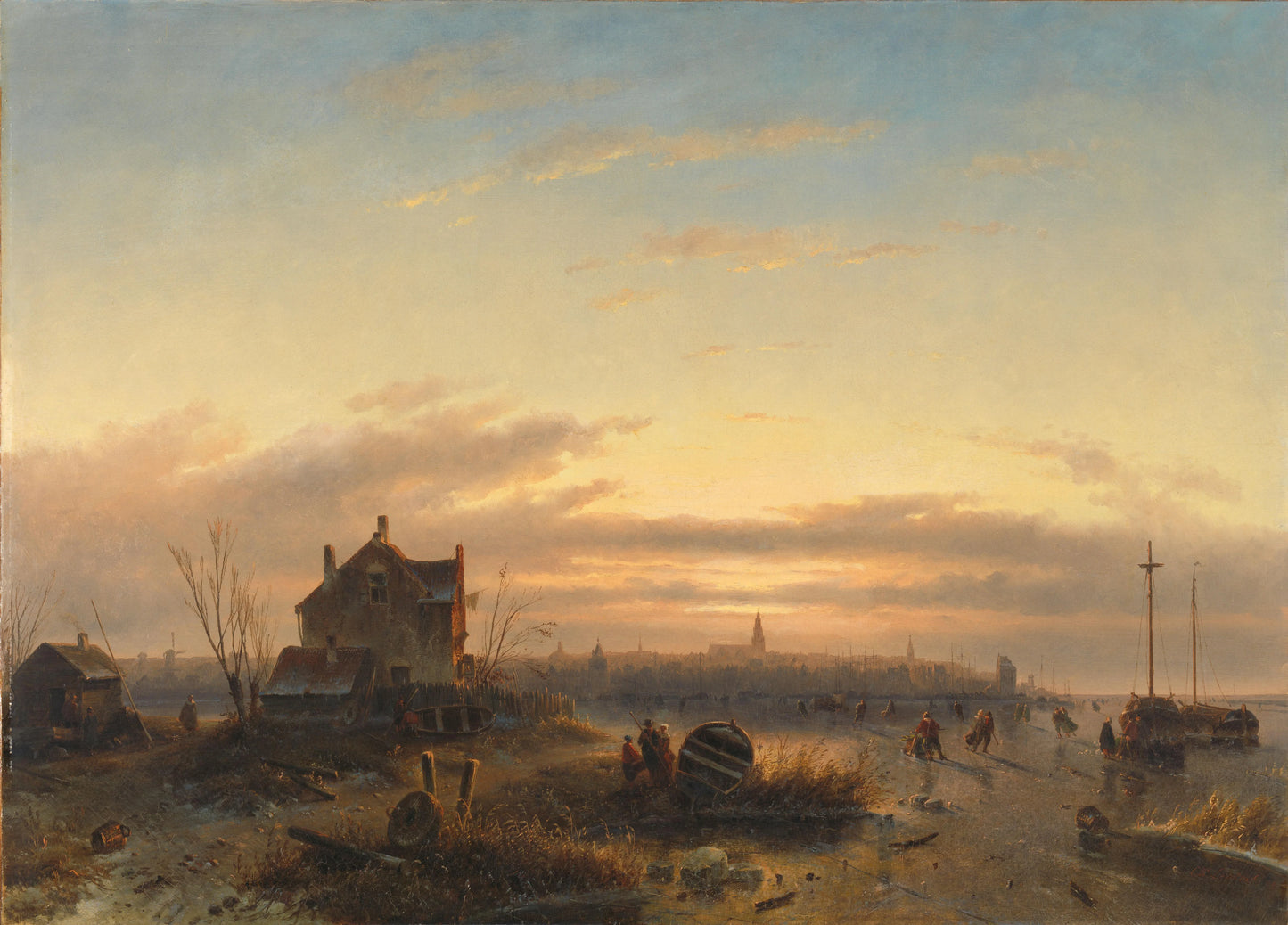 Winter Scene, with a City in the Distance – Charles Leickert (eigenhandig gesigneerd) Vintage Landscape Art Print | Wall Art Poster