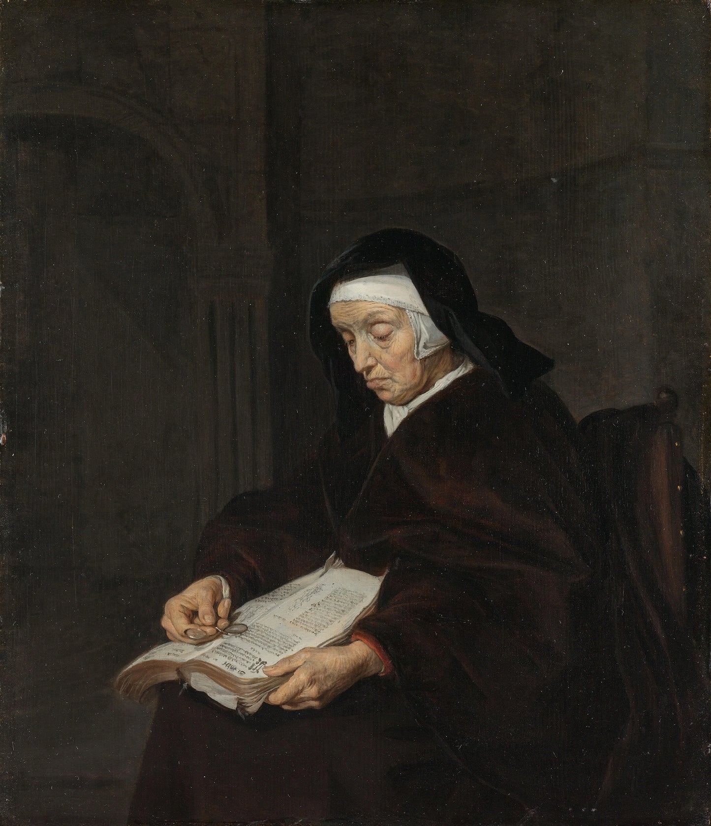 Old Woman Meditating – Gabriël Metsu Vintage Art Print | Wall Art Poster