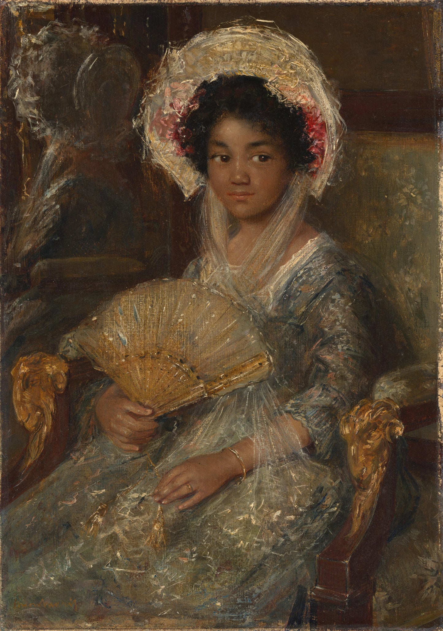Young Woman with a Fan – Simon Maris Vintage Portrait Art Print | Wall Art Poster