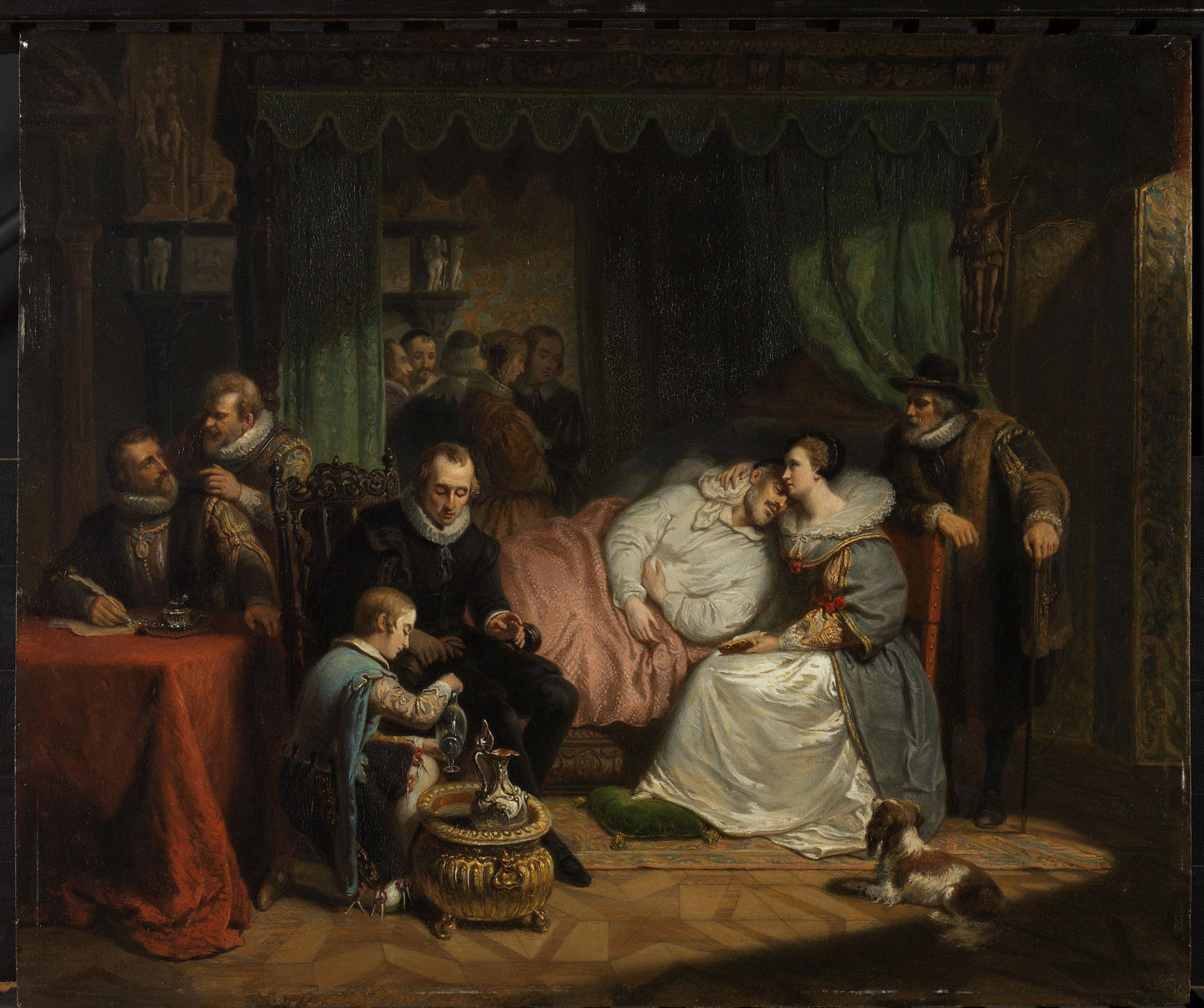 Prince William I nursed by his Wife Charlotte de Bourbon after the Abortive Attempt on his Life by Jean Jaurequi in Antwerp in 1582 – Nicolaas Pieneman Vintage Portrait Art Print | Wall Art Poster