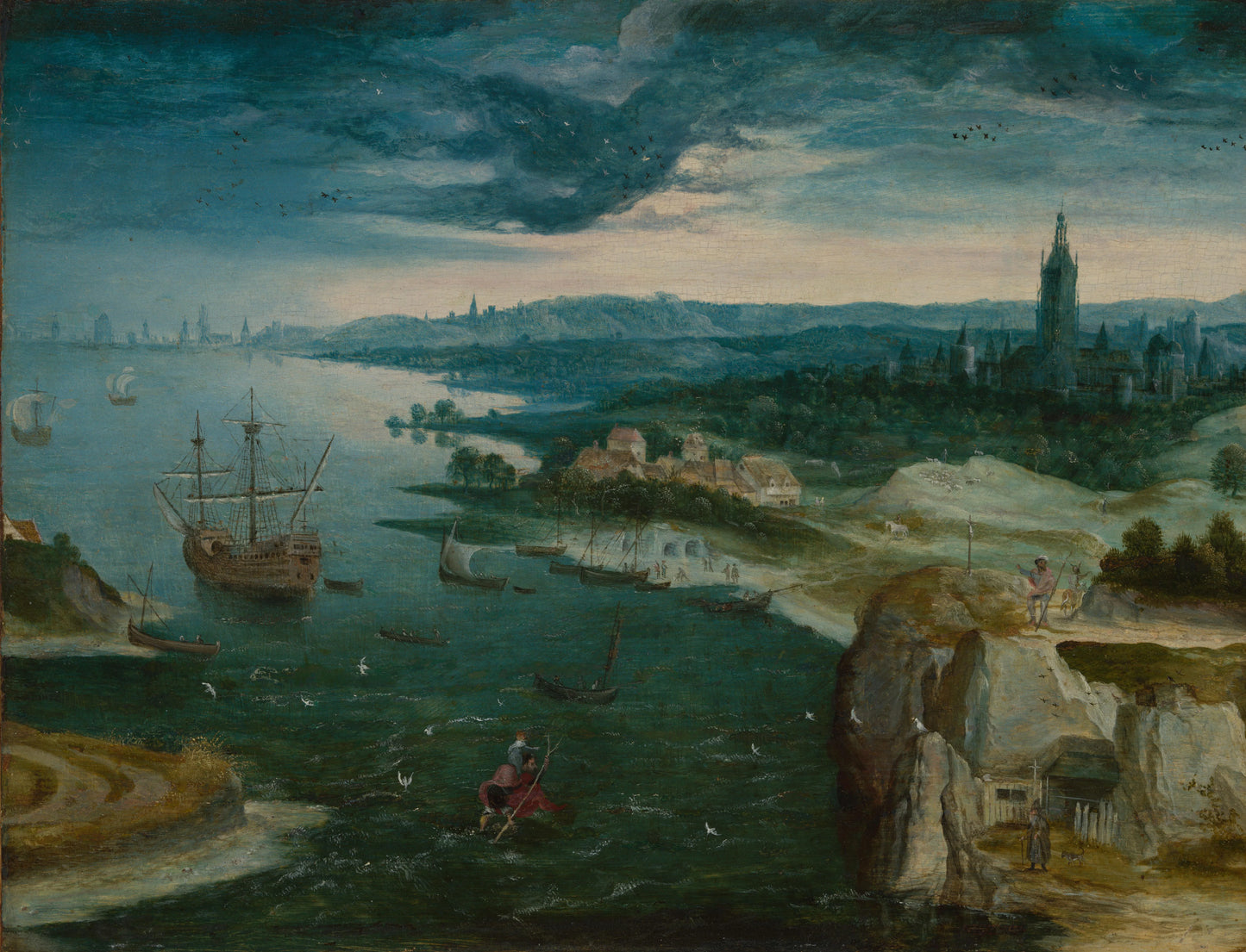 Landschap met de heilige Christoffel – toegeschreven aan anoniem Vintage River Scene Art Print | Wall Art Poster