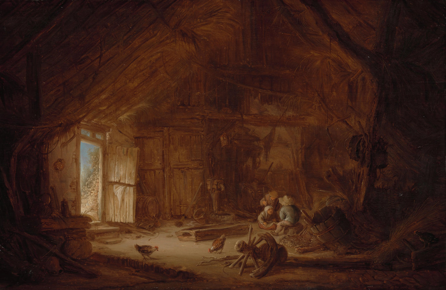 Interior of a Stable with three Children – Isaac van Ostade Vintage Art Print | Wall Art Poster