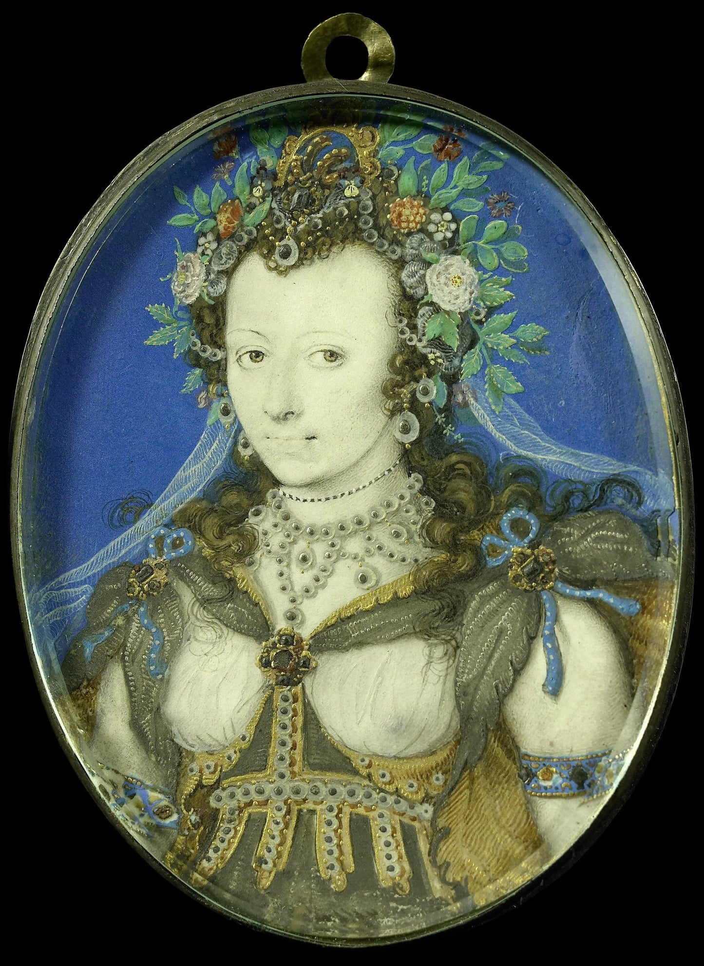 Portret van een vrouw in maskeradekleding als Flora – Isaac Oliver Vintage Art Print | Wall Art Poster