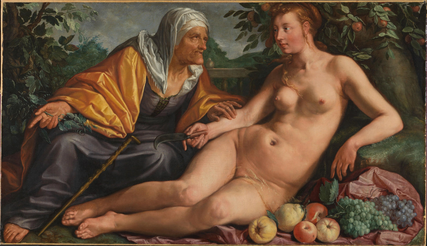 Vertumnus and Pomona – Hendrick Goltzius (signed by artist) Vintage Garden Scene Art Print | Wall Art Poster