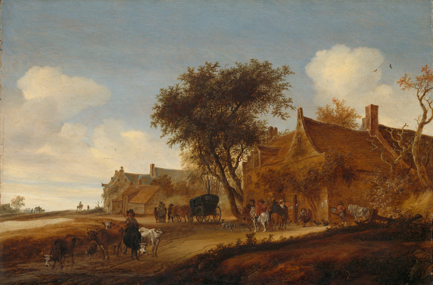 Landscape with Travellers before an Inn – Salomon van Ruysdael Vintage Landscape Art Print | Wall Art Poster