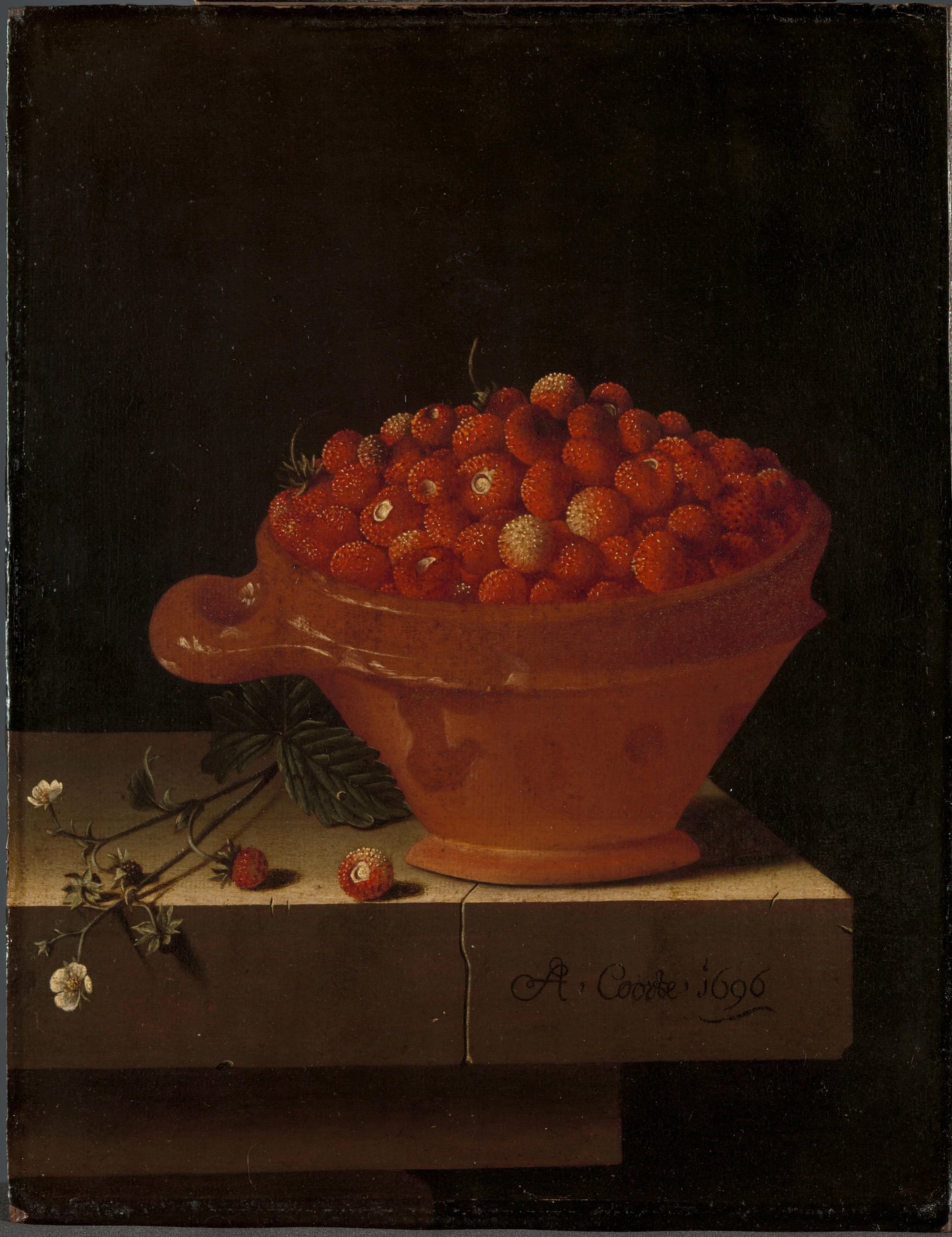 A Bowl of Strawberries on a Stone Plinth – Adriaen Coorte Vintage Art Print | Wall Art Poster
