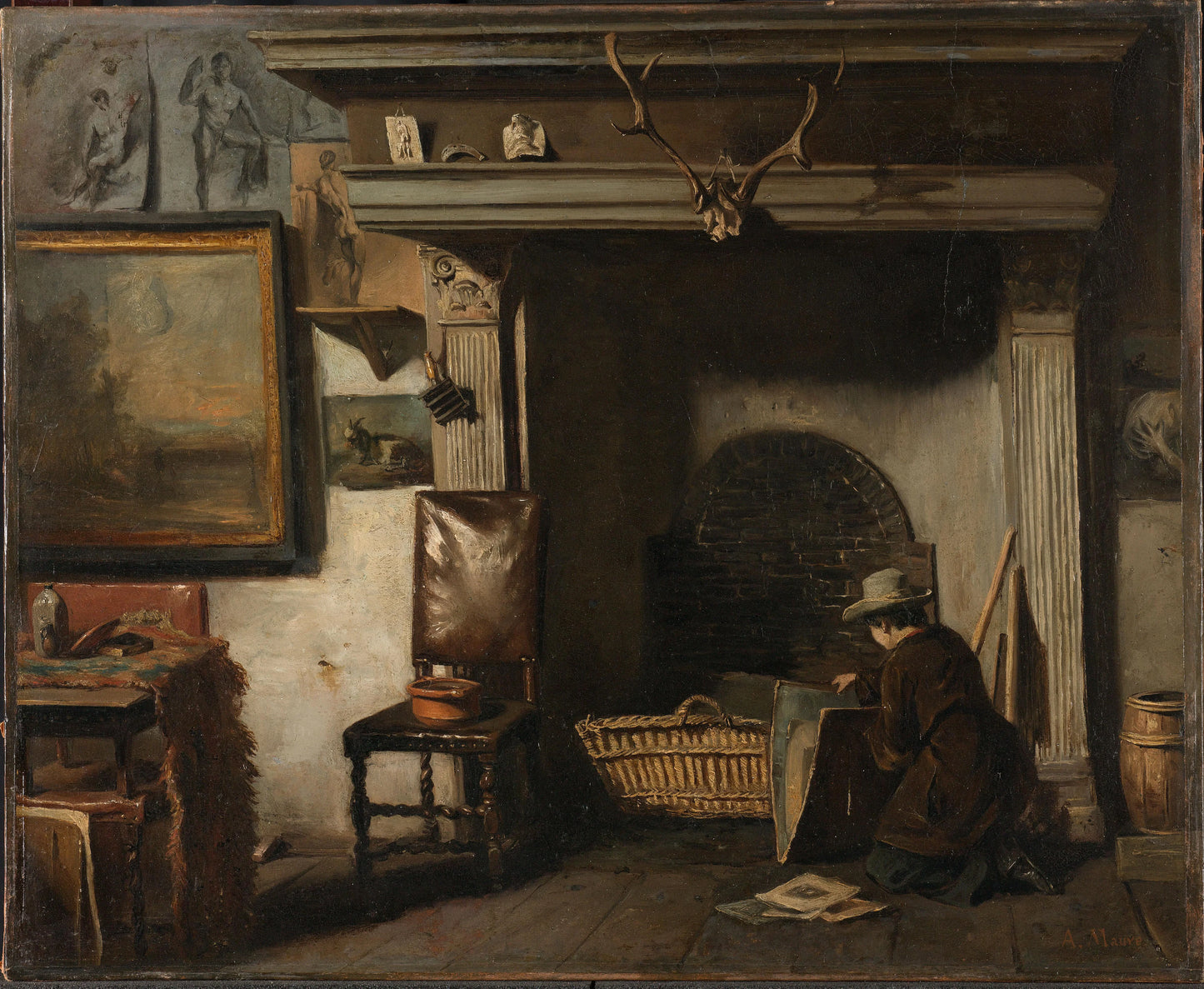 The Studio of the Haarlem Painter Pieter Frederik van Os – Anton Mauve Vintage Animal Study Art Print | Wall Art Poster