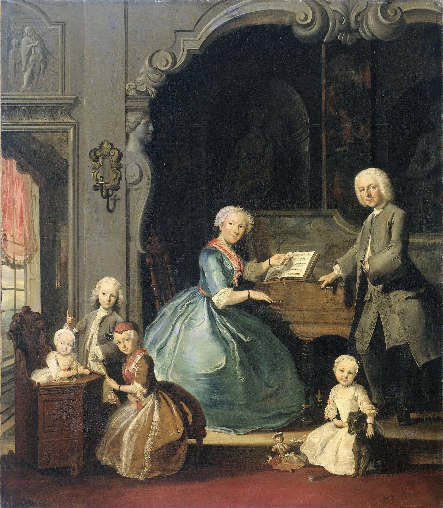 Family Group near a Harpsichord – Cornelis Troost (mentioned on object) Vintage Portrait Art Print | Wall Art Poster