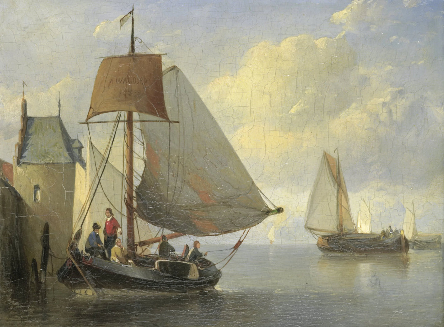 Riviergezicht met een waltoren geïnspireerd op de Camperveerse toren te Veere – Antonie Waldorp (mentioned on object) Vintage Landscape Art Print | Wall Art Poster
