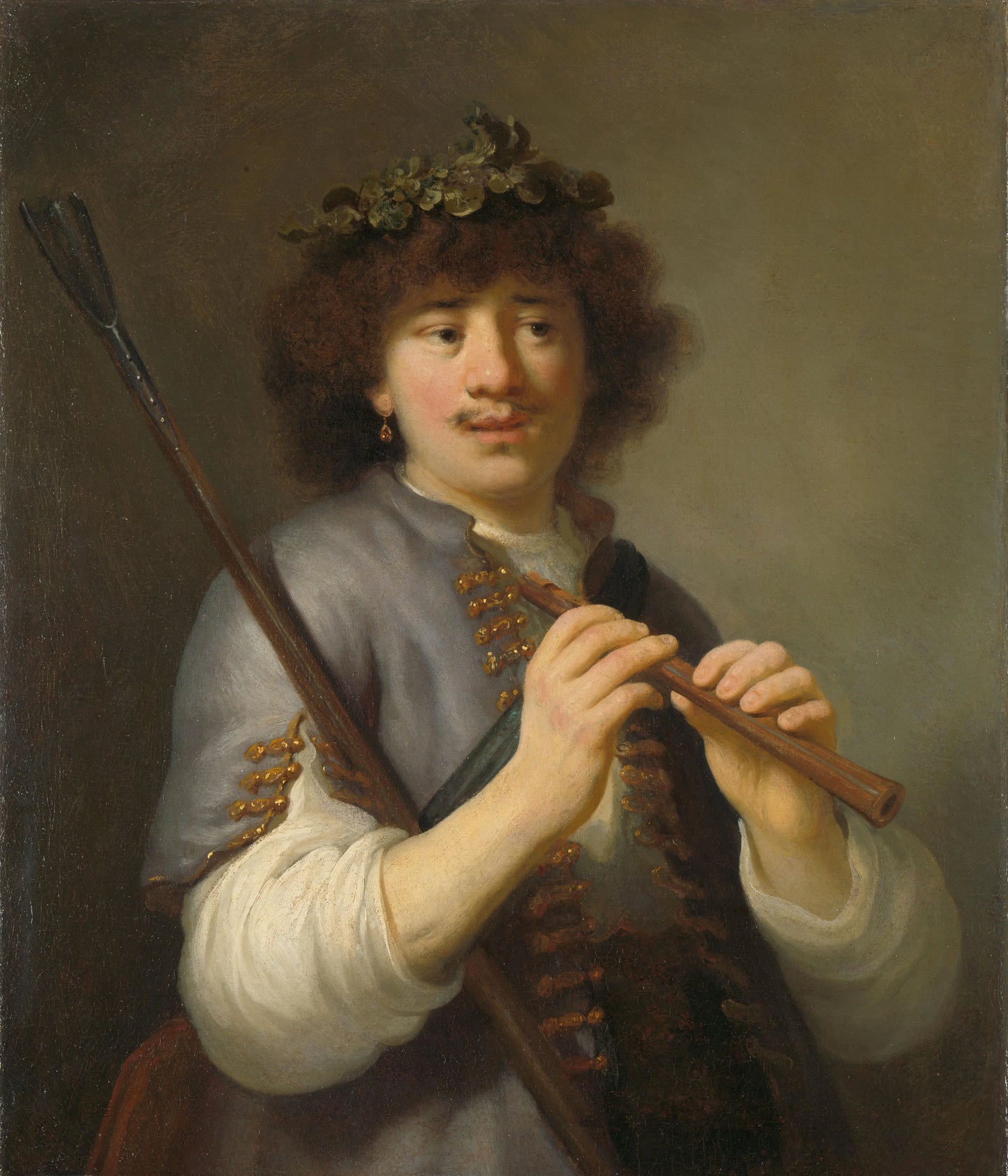 Rembrandt as a Shepherd with a Staff and Flute – Govert Flinck (mentioned on object) Vintage Self-Portrait Art Print | Wall Art Poster