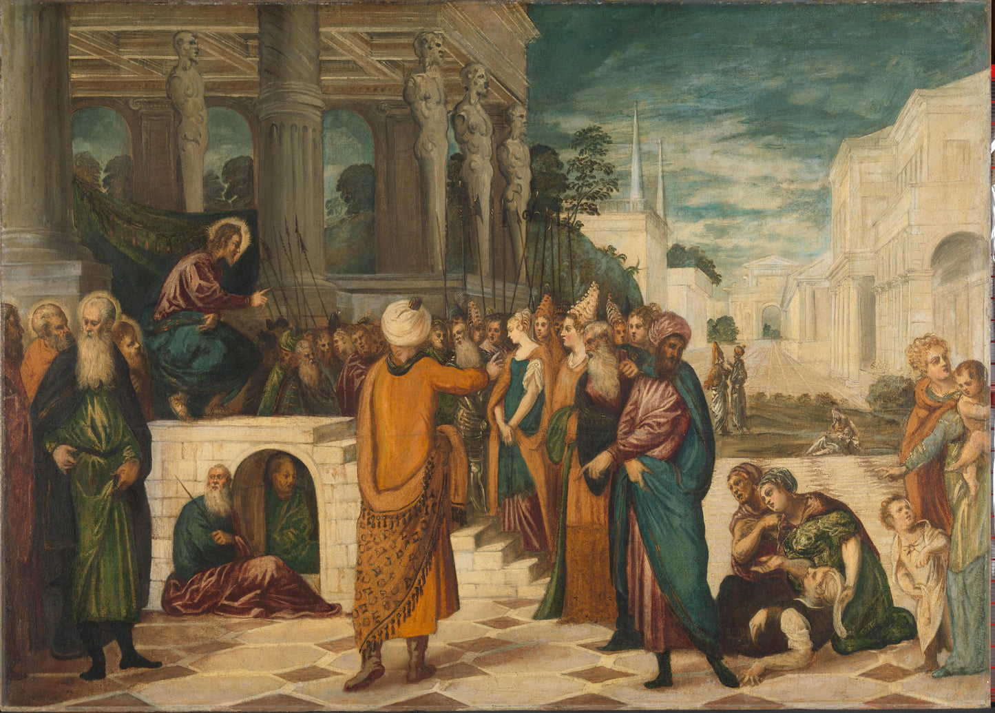 Christ with the Adulterous Woman – Jacopo Tintoretto, workshop of Jacopo Tintoretto Vintage Art Print | Wall Art Poster