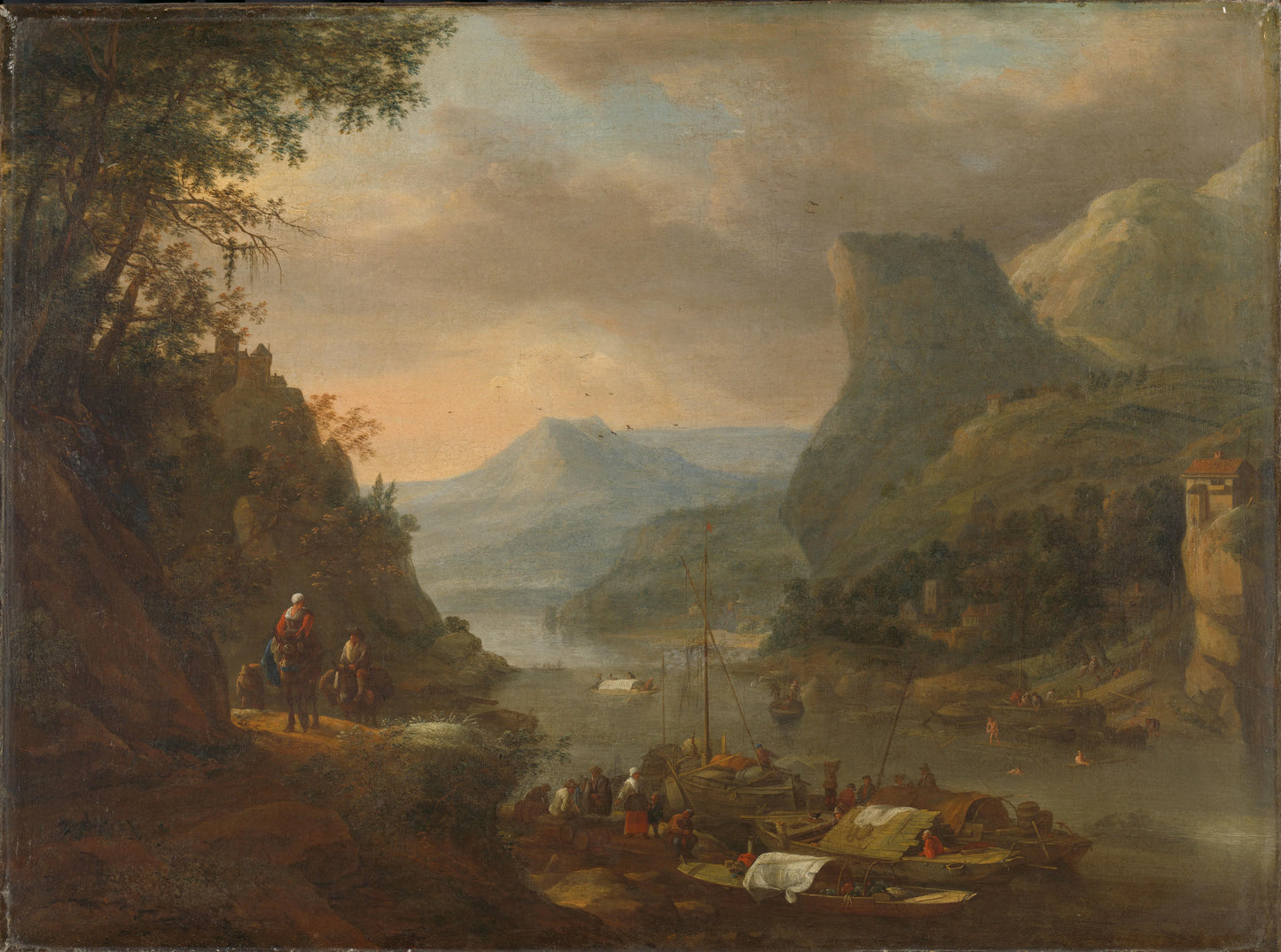 River View in a Mountainous Region – toegeschreven aan Herman Saftleven Vintage Landscape Art Print | Wall Art Poster