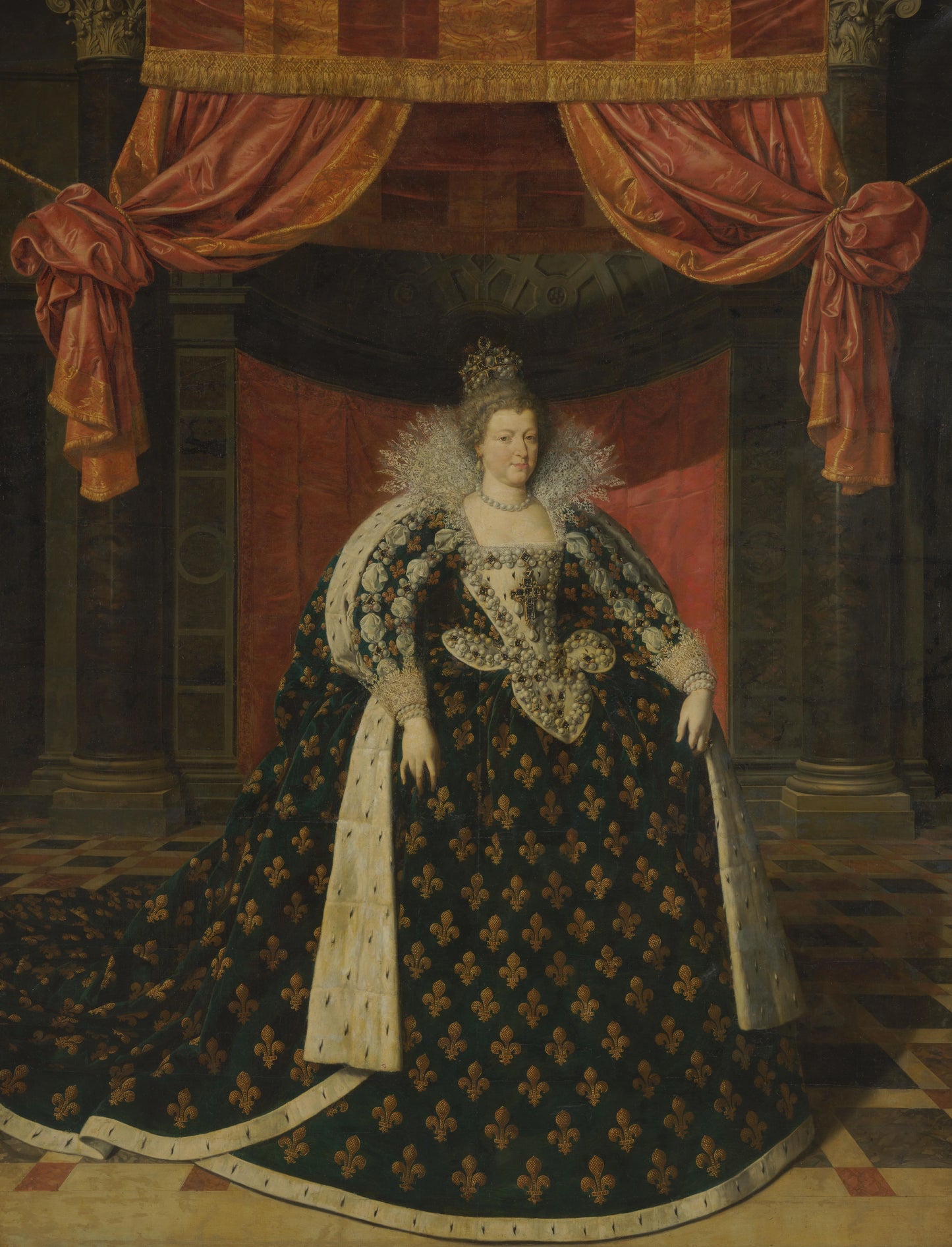 Portrait of Marie de Médicis (1575-1642), Queen of France, in Robes of State – workshop of Frans Pourbus (II) Vintage Portrait Art Print | Wall Art Poster