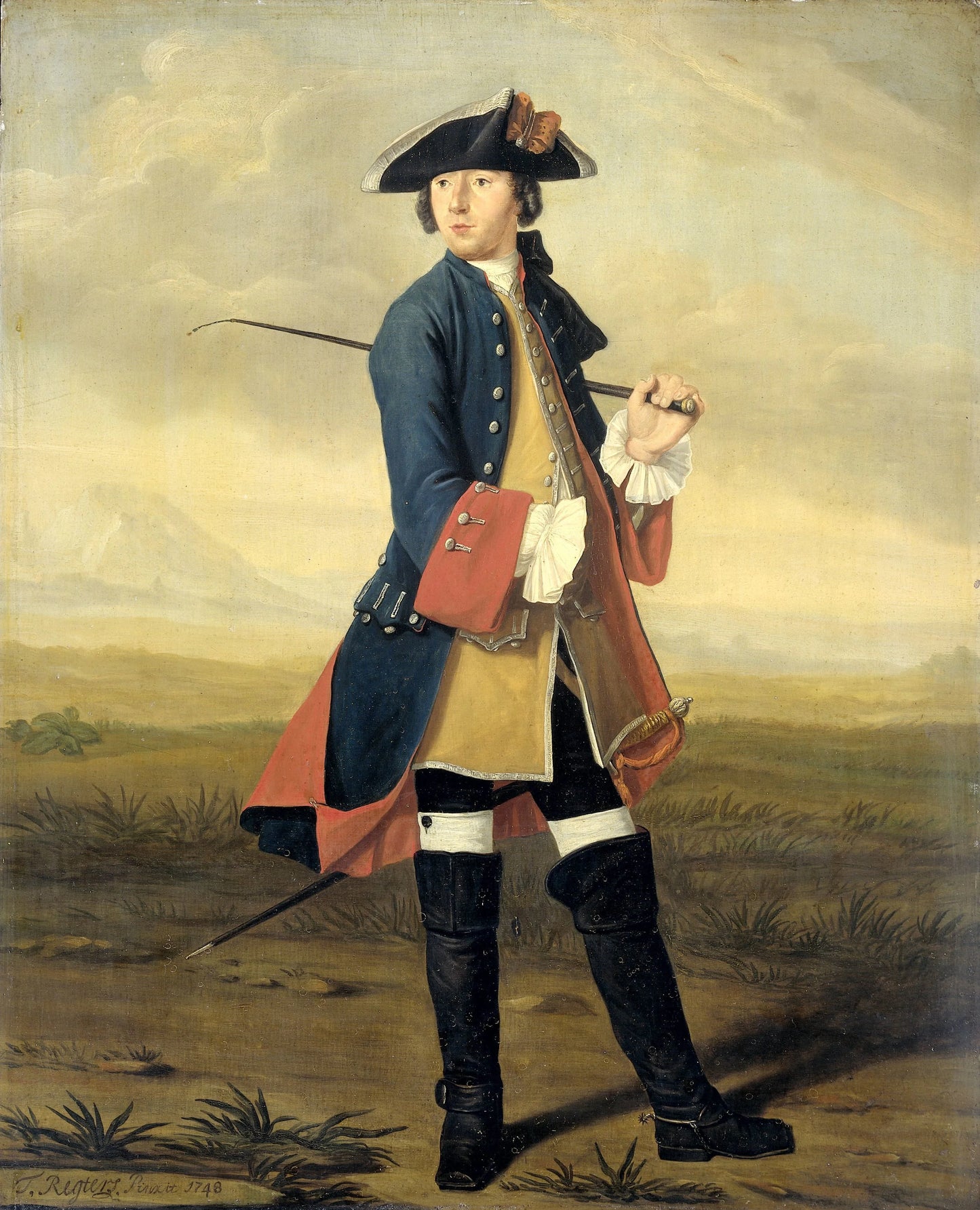 Portrait of Ludolf Backhuysen II, Painter, in the Uniform of the Dragoons – Tibout Regters (mentioned on object) Vintage Self-Portrait Art Print | Wall Art Poster