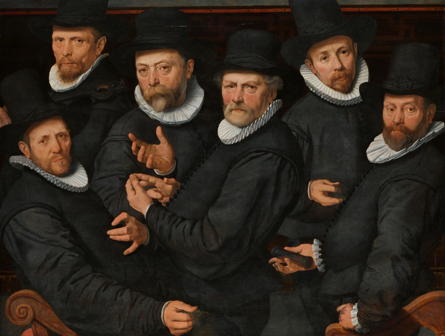 Six Wardens of the Drapers’ Guild – Pieter Pietersz. (I) Vintage Portrait Art Print | Wall Art Poster