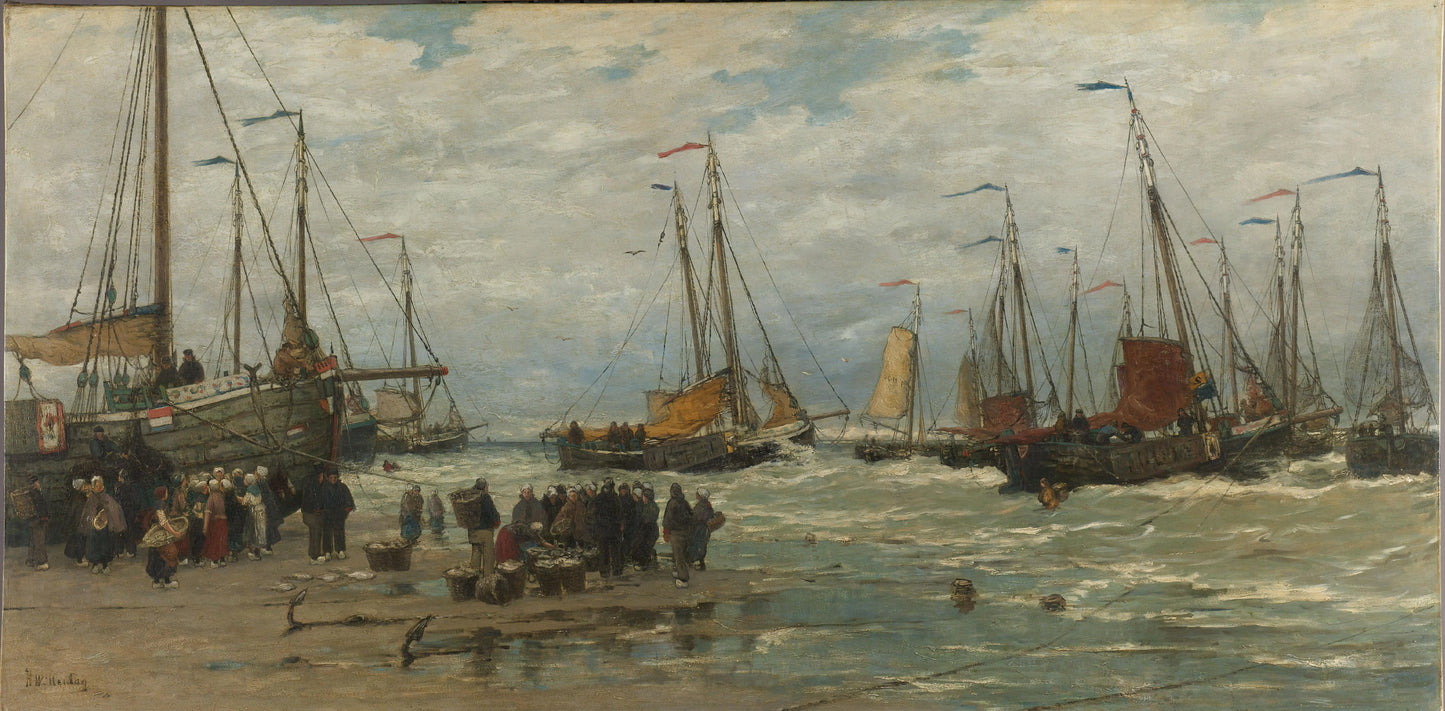 Fishing Pinks in Breaking Waves – Hendrik Willem Mesdag Vintage Harbour Scene Art Print | Wall Art Poster
