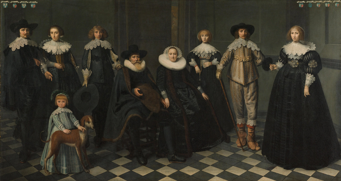 Portrait of the Family of Dirck Jacobsz Bas (1569-1637), Burgomaster of Amsterdam, and Margriet Snoeck (1588-1645) – Dirck van Santvoort Vintage Portrait Art Print | Wall Art Poster