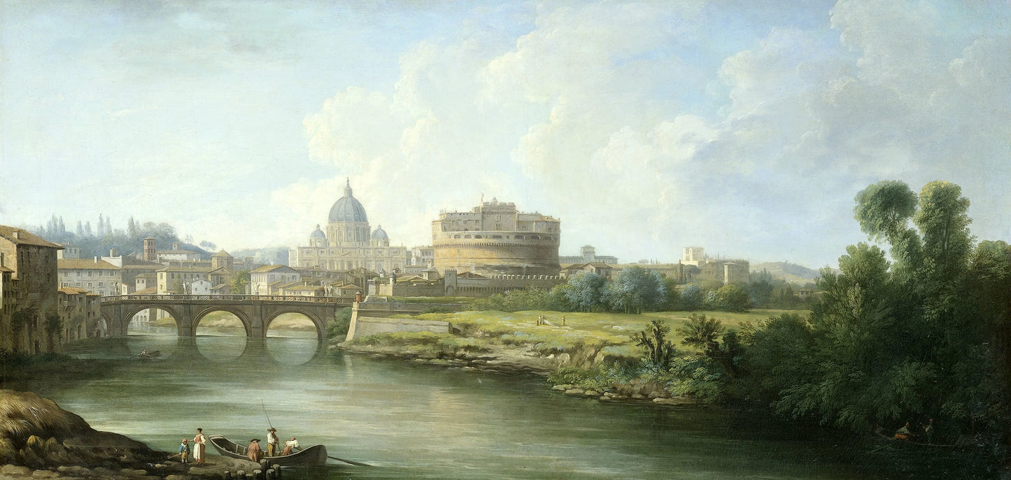 View of the Castel Sant'Angelo in Rome – toegeschreven aan Pierre Antoine Demachy Vintage River Scene Art Print | Wall Art Poster