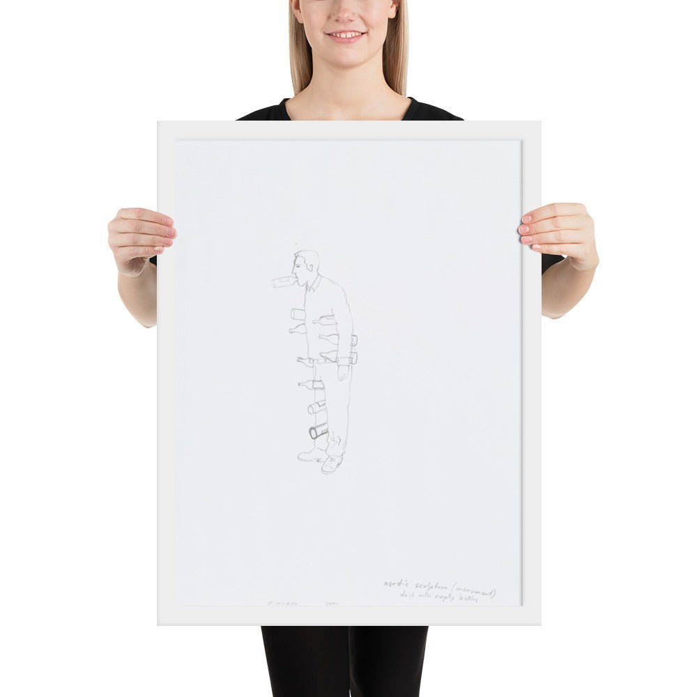 Nordic sculpture do it with empty bottles by Erwin Wurm, Framed poster