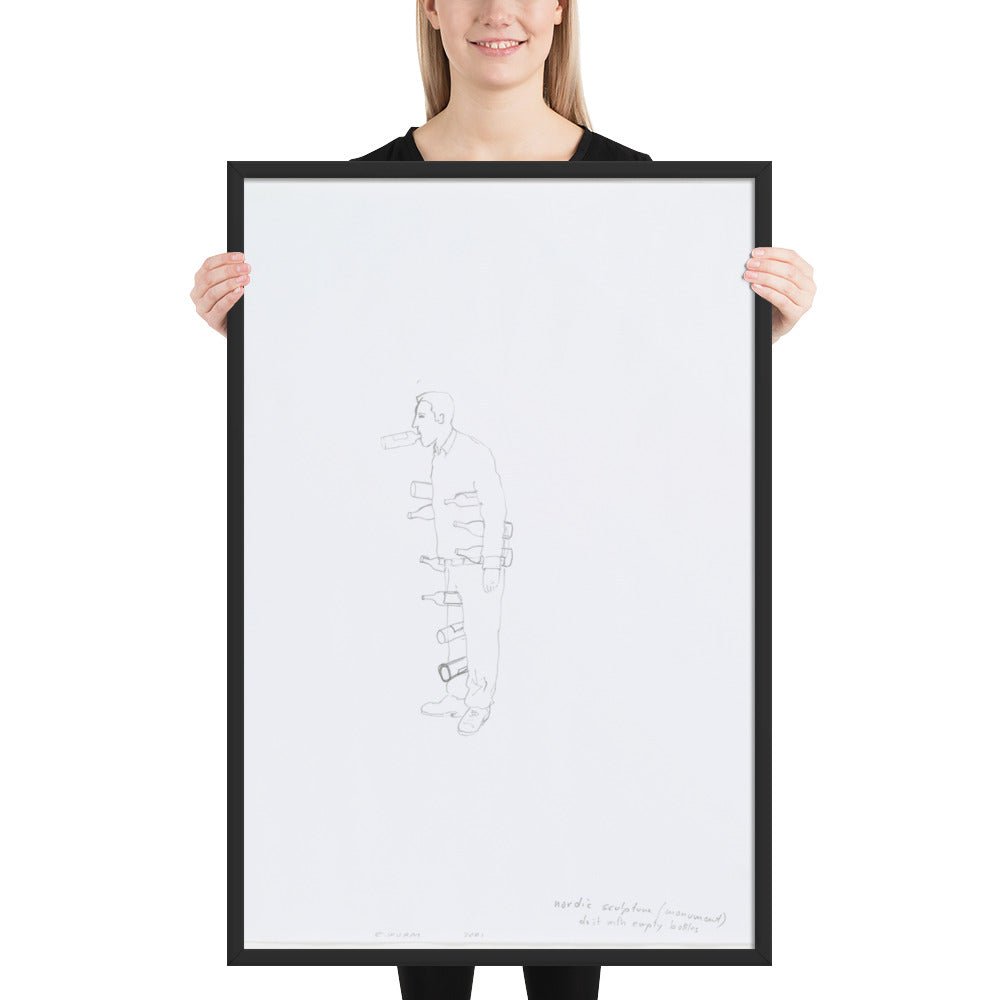 Nordic sculpture do it with empty bottles by Erwin Wurm, Framed poster