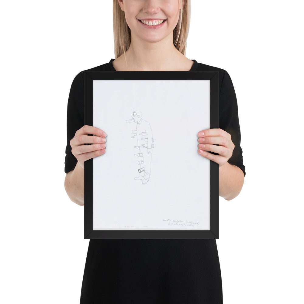 Nordic sculpture do it with empty bottles by Erwin Wurm, Framed poster